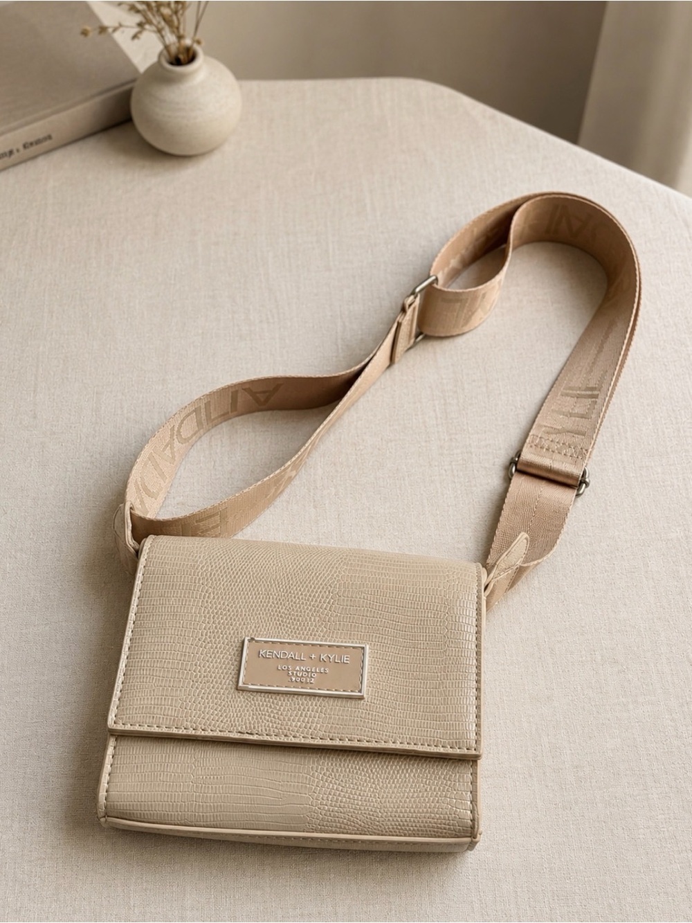 Kendall & Kylie Sandstone Beige Crossbody Bag with Woven Strap